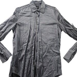 Boss Hugo Boss Shirt Mens Medium Gray Blue Stripe Button Front Dress Long Sleeve